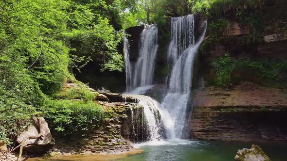  Idyllic Rain Forest Waterfall, Stream Flowing in the Lush Green Forest.