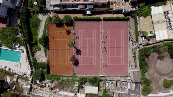 Country Club Tennis Courts on Exotic Italian Island of Capri - Aerial Top Down View