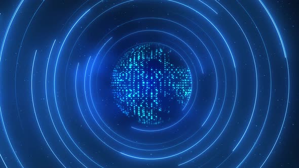 Abstract blue glowing neon circles technology  alt