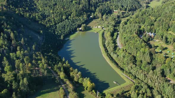 Aerial view of the dam in the town of Levoca in Slovakia