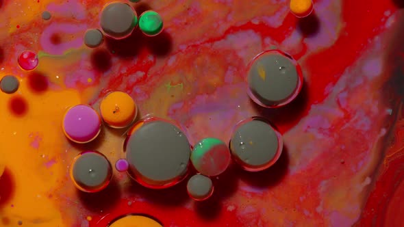 Bright Neon Colorful Bubbles Oil and Ink Acrylic Paint Moving Closeup Wallpaper Background