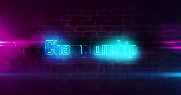 Championship esport game neon on brick wall alt
