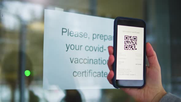 Vaccination Passport Qr Code Control Checking on Phone European Coronavirus Covid 19 Vaccine