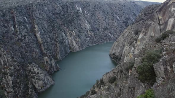 Steep granite walls of dramatic Douro River reservoir: Spain, Portugal