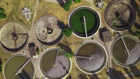 View from above of the sewage waters treatment plants