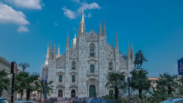 The Duomo Cathedral Timelapse with Palms and Monument