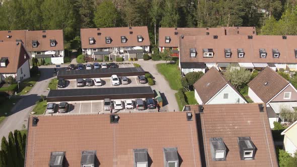 Private apartment buildings in Norrkoping, aerial side flying view