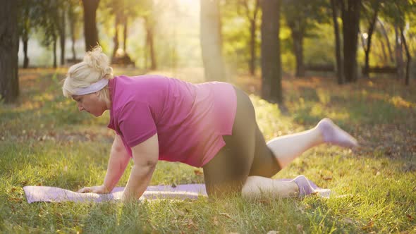 Fat Woman Do Exercises on the Mat