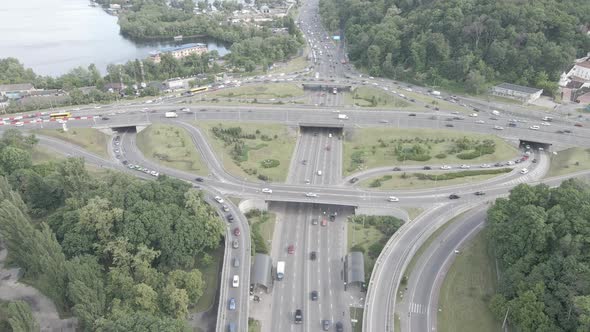 Kyiv. Ukraine: Road Junction. Aerial View, Flat, Gray