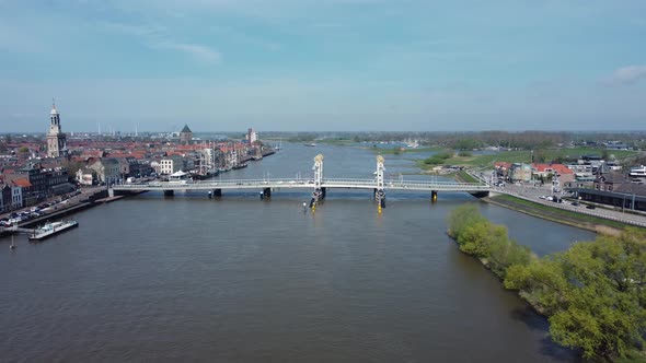 Historical bridge over river IJssel at the city of Kampen in the Netherlands,
