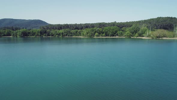 Aerian Drone View of Lake Banyoles in Girona Catalonia Spain