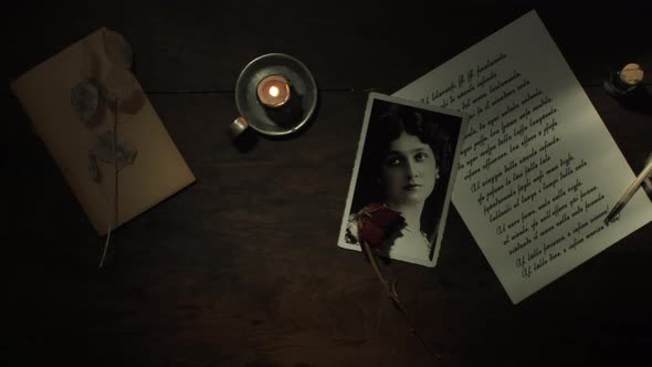 Letter written with quill by candle light