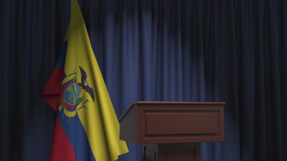 National Flag of Ecuador and Speaker Podium Tribune