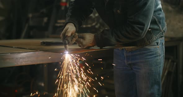 Locksmith Cuts Metal with a Plasma Cutter Metalcutting By Gas Cutter with Sparks  Prores HQ