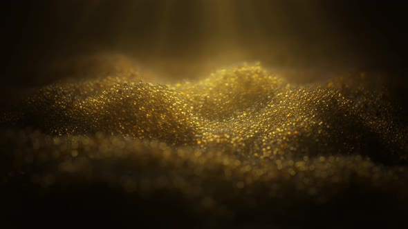 4K Abstract premium golden caviar-like particles shine on a dark background