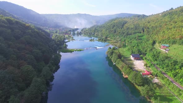 Aerial view of canyon and waterfalls on Una river, Bosnia