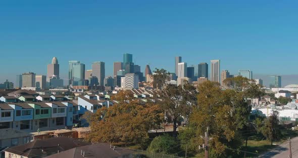 Aerial view of downtown Houston and surrounding landscape. This video was filmed in 4k for best imag