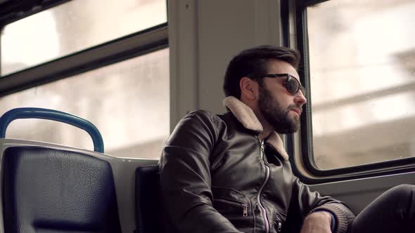 Disappointed Guy Having Exhausting Day In Office After Bad News Sitting On Public Transport.