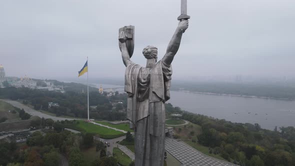 Kyiv, Ukraine Aerial View in Autumn : Motherland Monument. Kiev