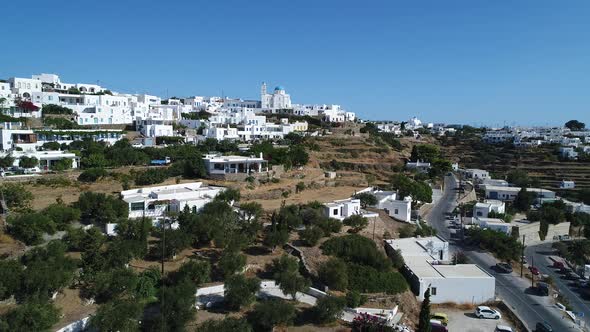 Apollonia village on Sifnos island in the cyclades in Greece aerial view