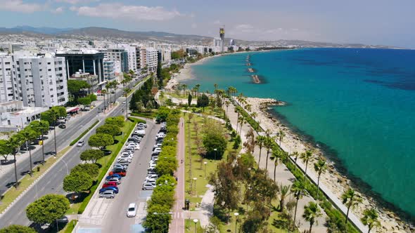 Limassol City Embankment on Sunny Day Aerial View