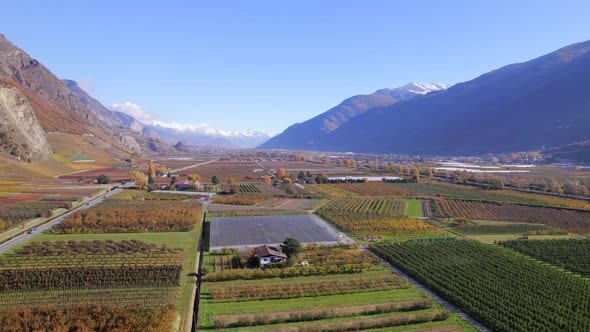 The Valais Wine Region in Switzerland Aerial View