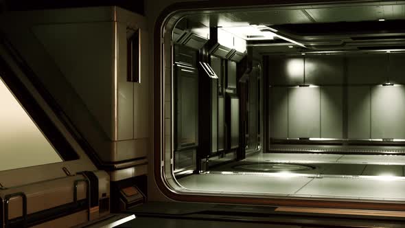 Futuristic Interior of Spaceship Corridor with Light