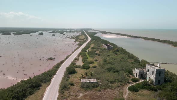 Drone view of abandoned hacienda in Yucatan Mexico