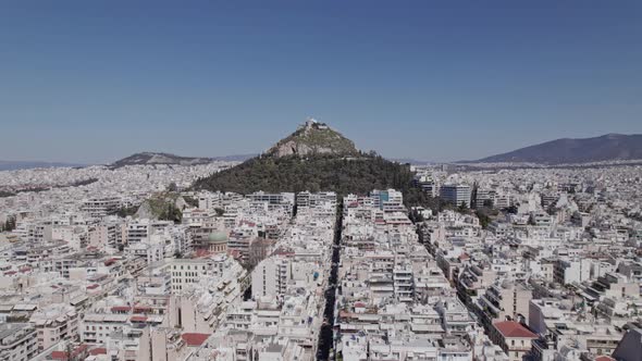 Flying around Mount Lycabettus in Athens, Greece