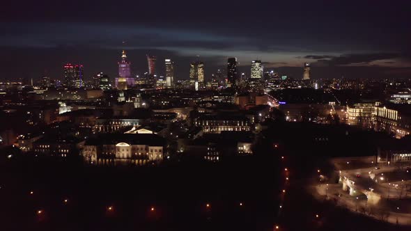 Aerial View of Warsaw, Poland at Night