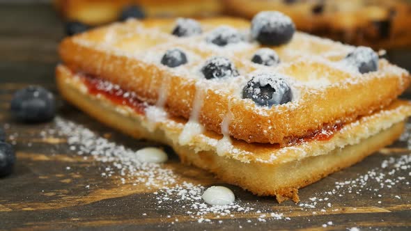 Sift Fine Powdered Sugar Over the Blueberry Condensed Milk Waffle