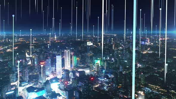 smart Connected city skyline. Futuristic network concept, city Technology.