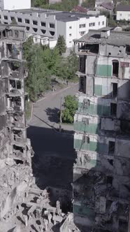 Vertical Video of a Destroyed House During the War in Ukraine