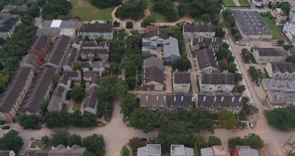 Aerial view of newly built affluent homes near downtown Houston and surrounding area. This video was