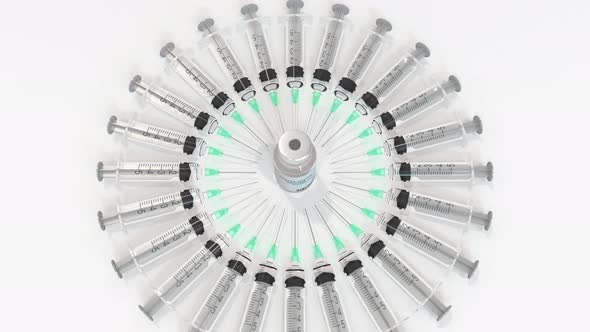 Vial with Herpes Zoster Vaccine and Syringes