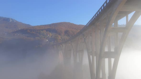 Aerial Video of the Magnificent Djurdjevica Bridge Over the Tara River Canyon in the Northern Part