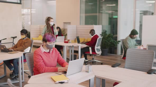 Young Businesspeople in Face Masks Working in Start-Up Office