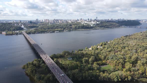 The Main River of Ukraine - Dnipro Near Kyiv. Slow Motion