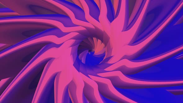 Pink and Blue Hypnotic Tunnel with Abstract 3D Blades Flowing Into the Round Center