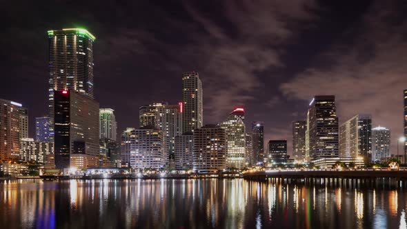 Night time lapse of the skyline of Miami Florida