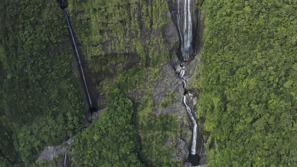 Aerial view of Cascada de L'arc en Ciel, Reunion.