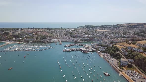 Aerial view of the town of Brixham and Brixham harbour. Devon county, England, UK.