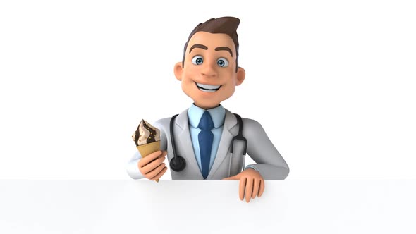 Fun 3D cartoon doctor with an Ice Cream