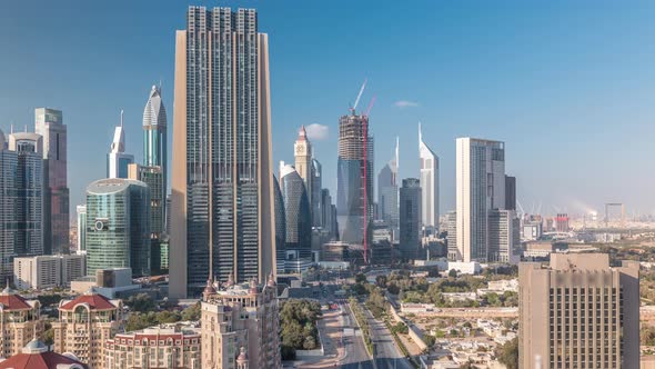 Aerial View on Downtown and Financial District in Dubai Timelapse United Arab Emirates with