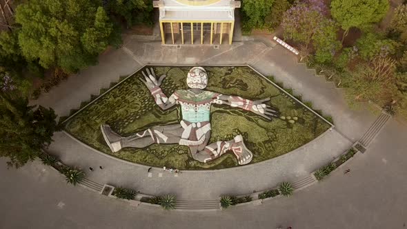 Fountain "Tlaloc" designed by Diego Rivera, view from above. Chapultepec, Mexico city. "Carcamo de D