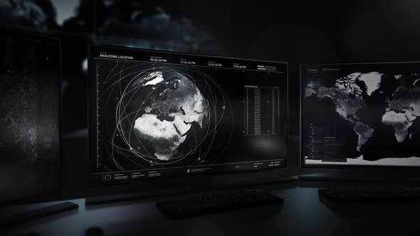 System Searching For Satellites To Scan Territory On Planet Globe Map Interface alt