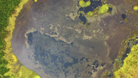 A lake in the crater of volcano. Sao Miguel island, Portugal.Aerial view of volcanic landscapes.