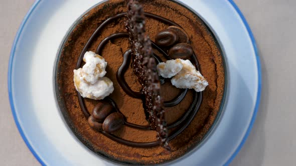 Top View of Tiramisu Cake  Traditional Italian Sweet Dessert with Coffee