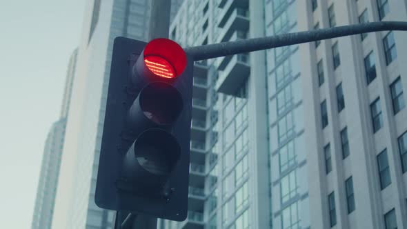 Traffic Light Change Color on Crossroad Big City