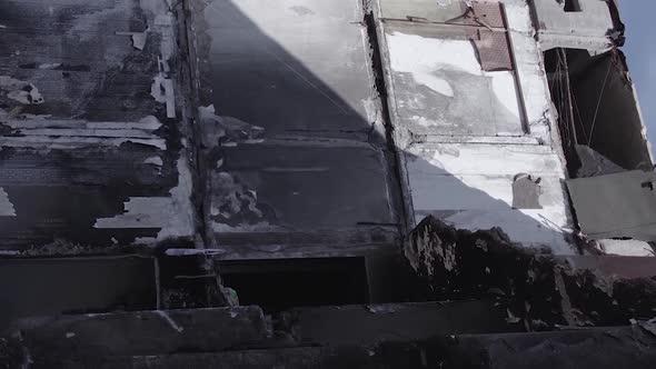 Vertical Video of a Multistorey Building Destroyed During the War in Ukraine